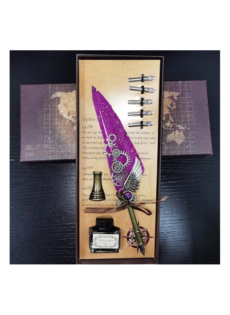 Generic Quill Feather Pen and Ink Set,Calligraphy Set,Calligraphy Kits Include Antique Quill Feather Pen,5Nibs,1 Bottles Inks,Pen Holder for Beginners Birthday Gift  - Image 3