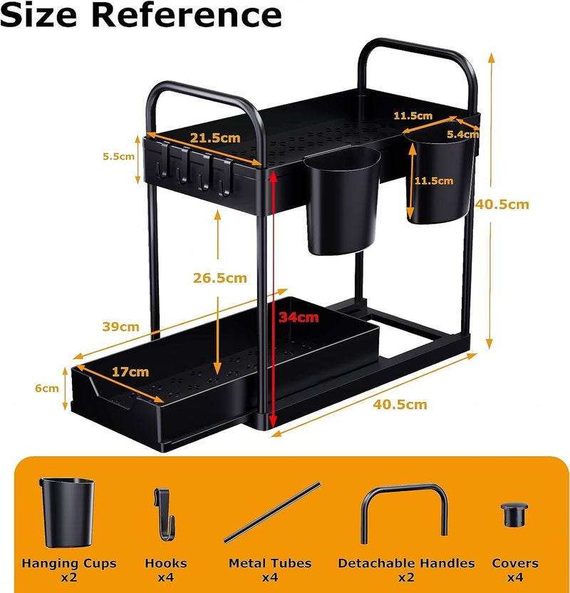 MOSHTU Under Sink Storage Kitchen Organiser 2 Tier Sliding Kitchen Storage Under Sink shelf MultiPurpose Organisation for Kitchen Bathroom Bottom Slide Out Basket Black - Image 2