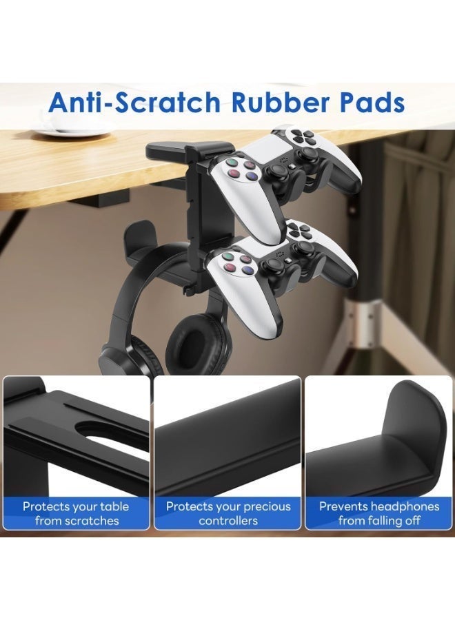 Hugifts 3 In 1 PC Gaming Headphone & Controller Stand Holder, Clamp On Headset Hanger with 360° Rotation Hook, Under Desk Cable Clip Organizer Earphone Storage Rack, Universal XBOX PS5 PS4 Switch Gift, Black - Image 4