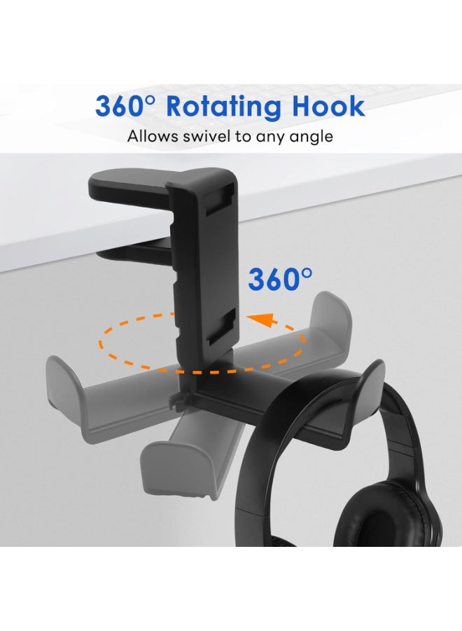 Hugifts 3 In 1 PC Gaming Headphone & Controller Stand Holder, Clamp On Headset Hanger with 360° Rotation Hook, Under Desk Cable Clip Organizer Earphone Storage Rack, Universal XBOX PS5 PS4 Switch Gift, Black - Image 5