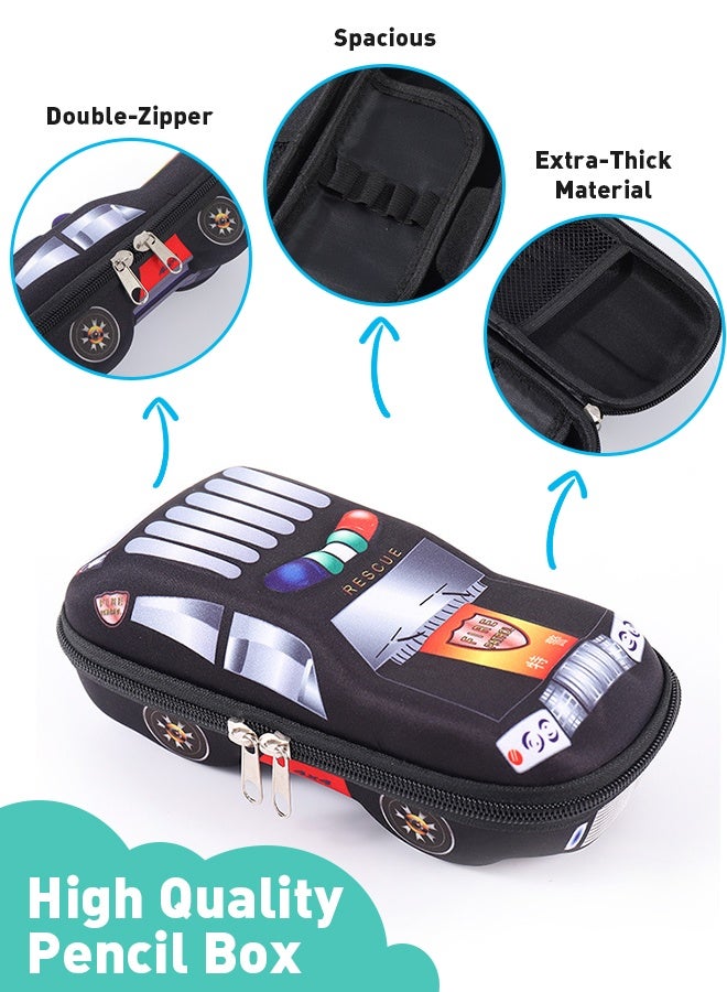 أوبتيا حقيبة أقلام للبنين على شكل سيارة شرطة، صندوق أقلام كبير السعة لتنظيم الأدوات المدرسية، حقيبة أقلام متينة متعددة الوظائف، لون أسود - Image 5