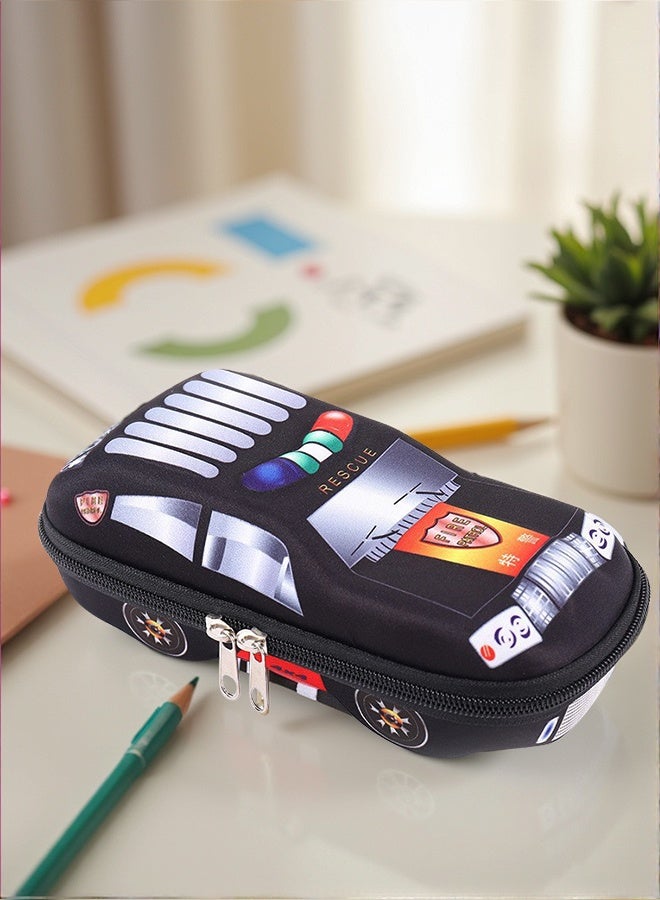 أوبتيا حقيبة أقلام للبنين على شكل سيارة شرطة، صندوق أقلام كبير السعة لتنظيم الأدوات المدرسية، حقيبة أقلام متينة متعددة الوظائف، لون أسود - Image 1