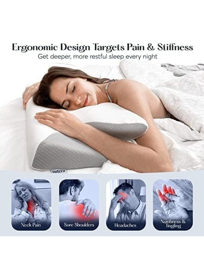 SUTERA SUTERA - Contour Memory Foam Pillow for Sleeping, Orthopedic Cervical Support for Neck, Shoulder and Back Pain Relief, Ergonomic Pillow for Side, Back and Stomach Sleepers, Washable Cover - White +Bag - Image 5