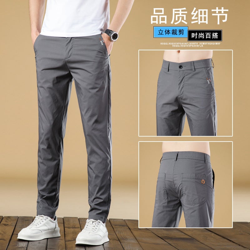 New Trendy Trendy Pants for Season Men Solid Color Simple Comfortable Straight Pants Cotton Elastic Business Casual Pants for Men 569 dark gray 