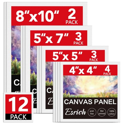 ESRICH Canvas Boards for Painting 12 Pack Art Supplies Paint Canvas 4x4 5x5 5x7 8x10 Blank Large Canvases for PaintingCotton Primed Canvas Panels for Acrylic Oil Gouache Tempera - Image 1
