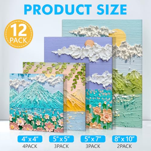 ESRICH Canvas Boards for Painting 12 Pack Art Supplies Paint Canvas 4x4 5x5 5x7 8x10 Blank Large Canvases for PaintingCotton Primed Canvas Panels for Acrylic Oil Gouache Tempera - Image 3