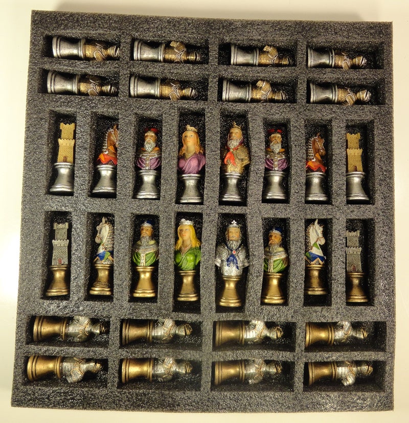 HPL Medieval Times Crusades RED & Green Busts Set of Chess Men Pieces Hand Painted - Image 4