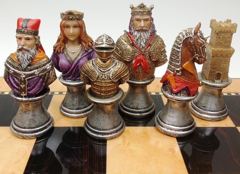 HPL Medieval Times Crusades RED & Green Busts Set of Chess Men Pieces Hand Painted - Image 1