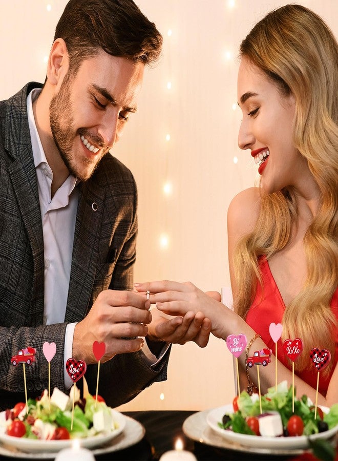 Maxcheck 600 Pcs Valentine's Day Cocktail Picks 4.7" Assorted Red Pink Hearts and Truck Fancy Toothpicks for Appetizers Bamboo Food Skewers for Appetizers Fruit Sticks for Party Decoration - Image 5
