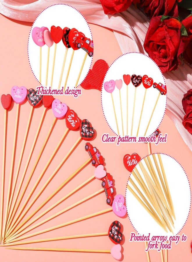 Maxcheck 600 Pcs Valentine's Day Cocktail Picks 4.7" Assorted Red Pink Hearts and Truck Fancy Toothpicks for Appetizers Bamboo Food Skewers for Appetizers Fruit Sticks for Party Decoration - Image 3