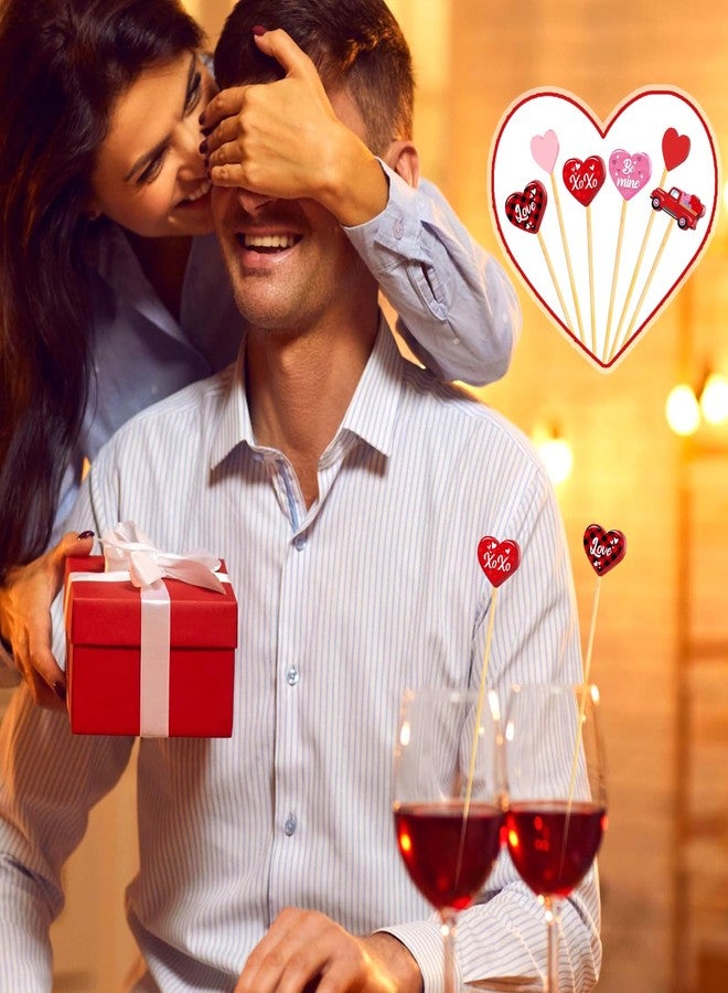 Maxcheck 600 Pcs Valentine's Day Cocktail Picks 4.7" Assorted Red Pink Hearts and Truck Fancy Toothpicks for Appetizers Bamboo Food Skewers for Appetizers Fruit Sticks for Party Decoration - Image 4