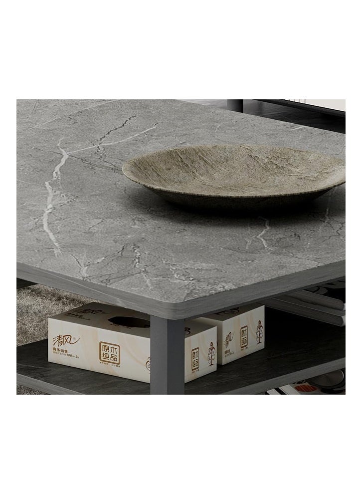 Modern Rectangular Coffee Table with Storage Shelf – Grey Stone Finish, 100 x 50 cm - Image 3