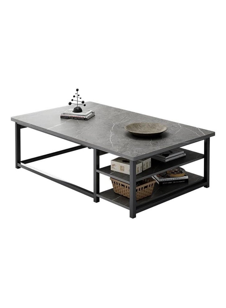 Modern Rectangular Coffee Table with Storage Shelf – Grey Stone Finish, 100 x 50 cm - Image 2