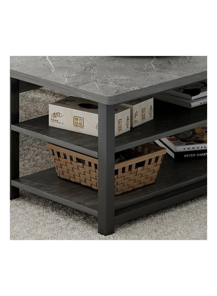 Modern Rectangular Coffee Table with Storage Shelf – Grey Stone Finish, 100 x 50 cm - Image 4