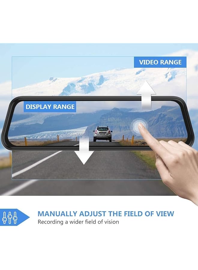 3 اكس ار كاميرا احتياطية 10 بوصة مرآة كاميرا لوحة القيادة عدسة مزدوجة كاميرا لوحة القيادة الأمامية الخلفية 1080P شاشة تعمل باللمس بالكامل بث الفيديو مرآة الرؤية الخلفية تسجيل حلقي، مراقبة وقوف السيارات، رؤية ليلية، كاميرا خلفية مقاومة للماء - Image 2