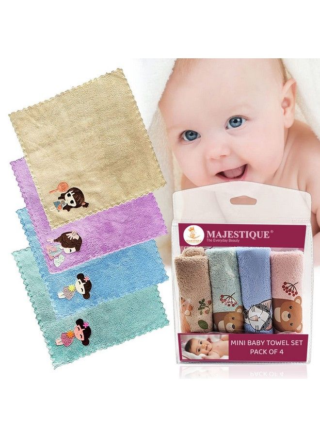MAJESTIQUE Baby Face Towels 4 Pack Newborn Towel Kids Hankies Baby Bathing Cloth For New Born Newborn Infant Kids Adults 10X10Inch Multicolored - Image 1