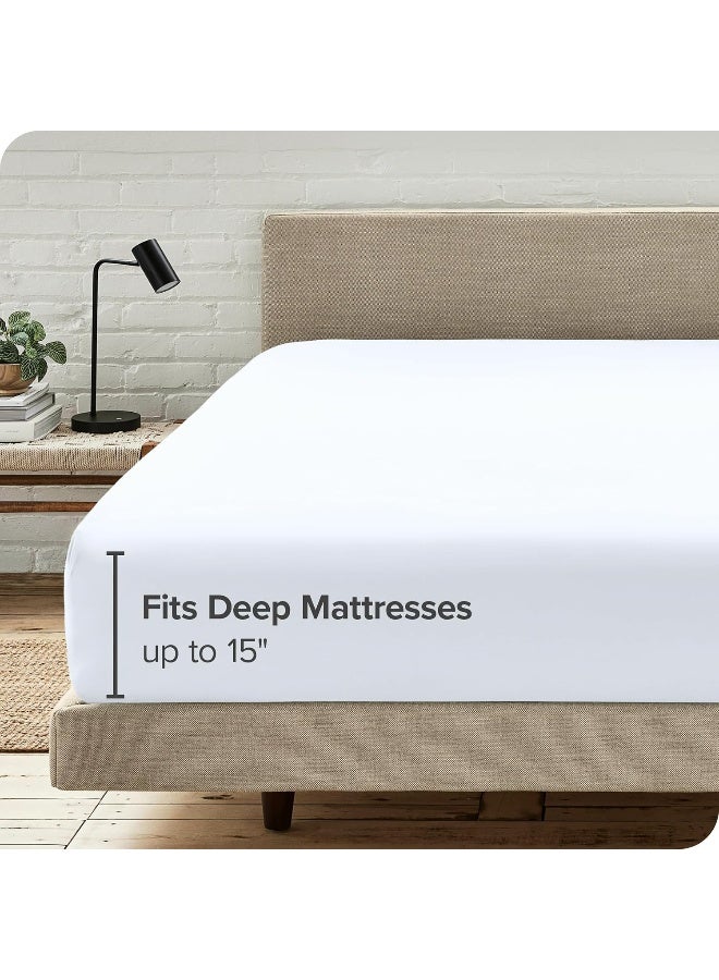 Bare Home Fitted Bottom Sheet California King Premium 1800 Microfiber UltraSoft Wrinkle Free Deep Pocket Cal Fitted Sheet California King White - Image 4