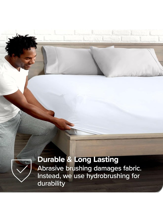 Bare Home Fitted Bottom Sheet California King Premium 1800 Microfiber UltraSoft Wrinkle Free Deep Pocket Cal Fitted Sheet California King White - Image 5
