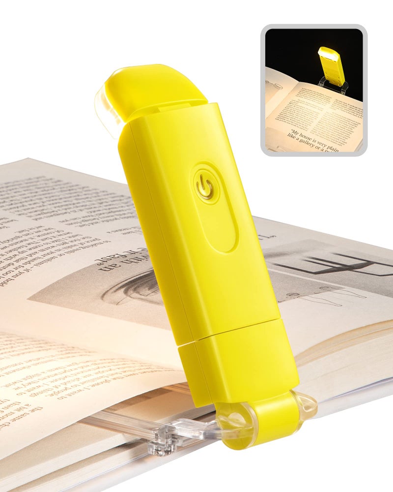 DEWENWILS Rechargeable Book Light for Reading in Bed Warm White Brightness Adjustable for Eye Care LED Clip on Book Lights for Kids Portable Bookmark Light Yellow