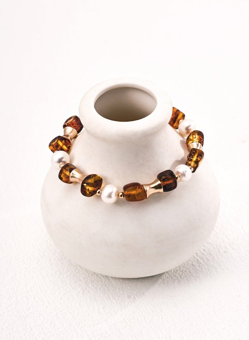 Burch Vintage Natural Pearl Flower Amber Bracelet - Image 1