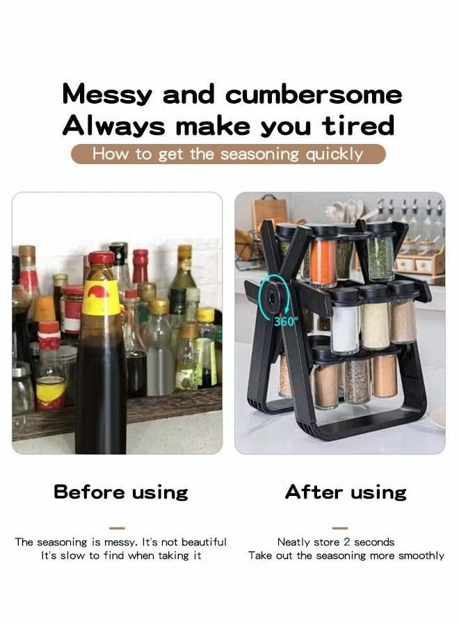 ميكسد 19PCS مجموعة أوعية موسمية مع 18 جرة موسمية 360° دوران سهل الوصول إلى رف موسمي - Image 2