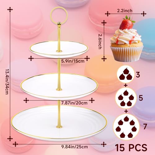 PinCute Cupcake Stand Holder - 3 Tier Cup Cake Dessert Tower, Plastic Tiered Serving Tray&Metal Rod for Birthday Party, Baby Shower and More - Image 3