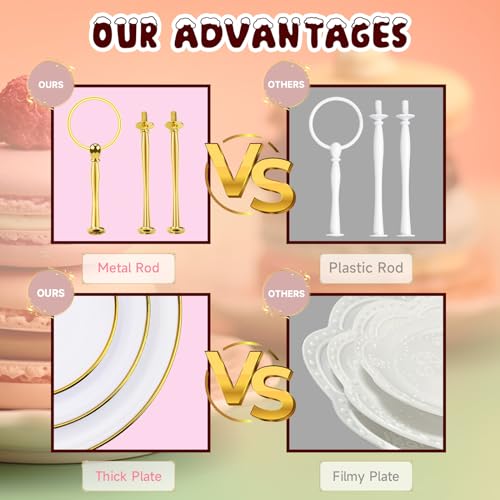 PinCute Cupcake Stand Holder - 3 Tier Cup Cake Dessert Tower, Plastic Tiered Serving Tray&Metal Rod for Birthday Party, Baby Shower and More - Image 2
