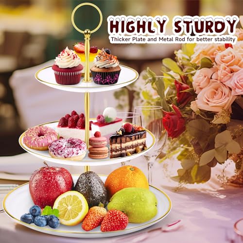 PinCute Cupcake Stand Holder - 3 Tier Cup Cake Dessert Tower, Plastic Tiered Serving Tray&Metal Rod for Birthday Party, Baby Shower and More - Image 4