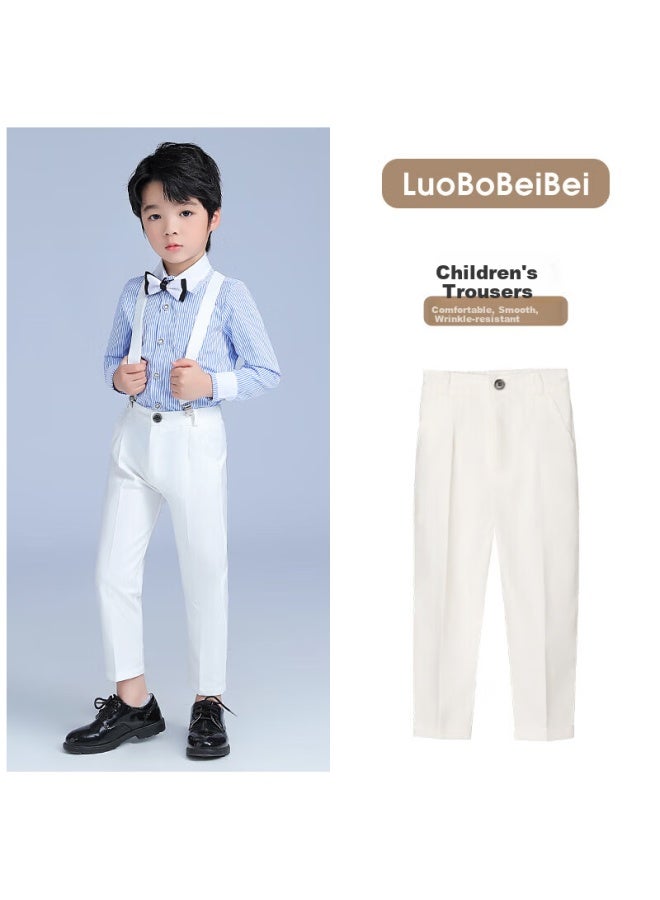 Luobobeibei Boys' Summer Western Pants Children's Suit Pants Performance Shorts Student Performance Costume White 150 - Image 1