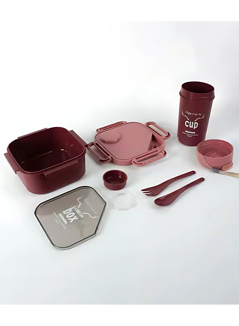 Twisoo Twisoo Kids Sports Lunch Box and Water Bottle Combo Set, BPA Free, Leakproof Food Grade PP with Chutney Box, Spoon, Fork, and Dividers - Durable and Portable 1120ml + 70ml for School & Travel ( Pink ) - Image 2