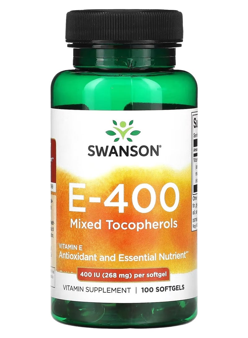 Swanson, E-400, Mixed Tocopherols, 400 IU (268 mg), 100 Softgels