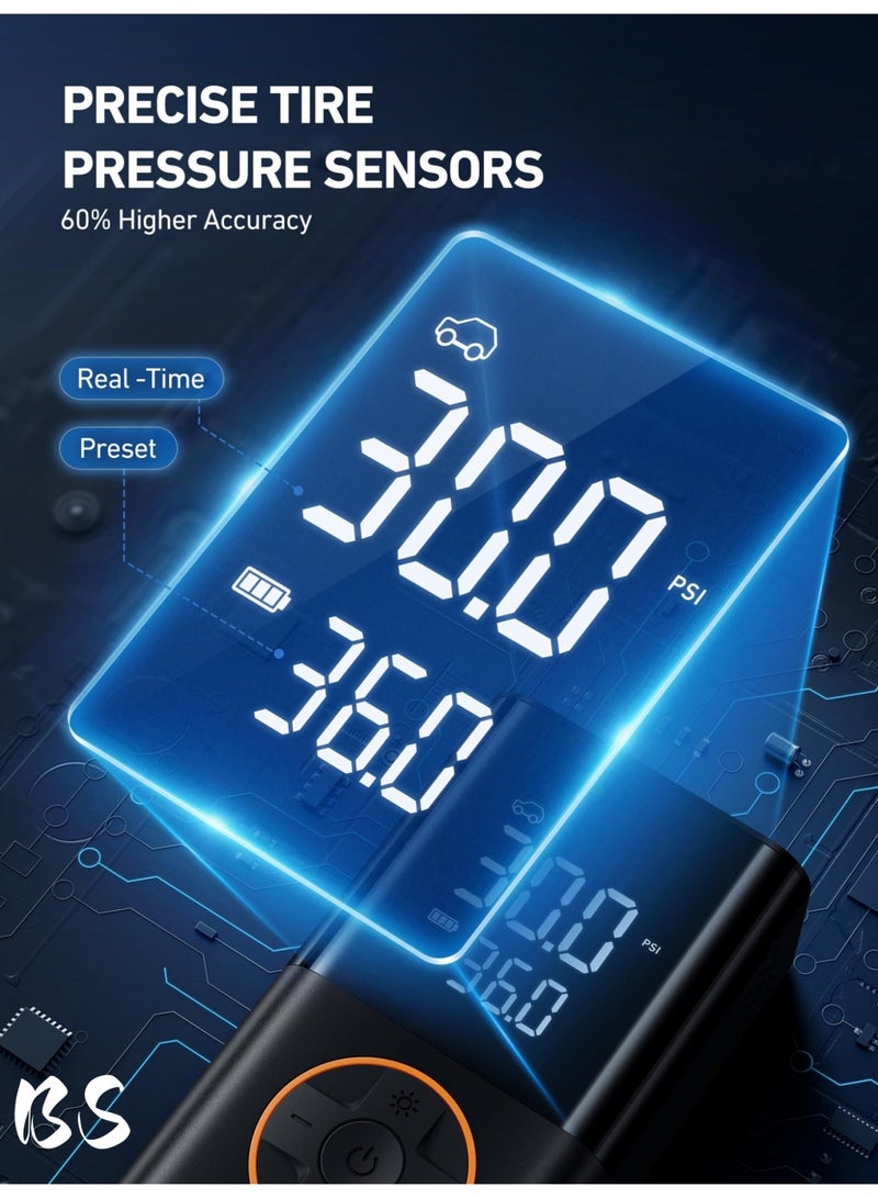 BS Air compressor tire inflator (4 nozzles) | Portable cordless bicycle pump | with digital dual-value display | 150 PSI car tire pump with LED light | Suitable for cars, motorcycles, bicycles, balls, inflatable mattresses, pool floats, and vacuum bags. - Image 3