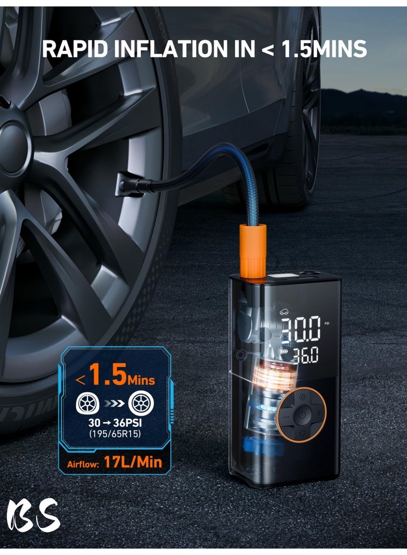 BS Air compressor tire inflator (4 nozzles) | Portable cordless bicycle pump | with digital dual-value display | 150 PSI car tire pump with LED light | Suitable for cars, motorcycles, bicycles, balls, inflatable mattresses, pool floats, and vacuum bags. - Image 2