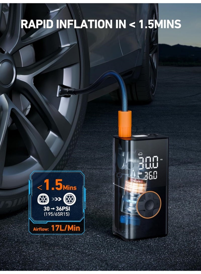 BS Emergency Supplies | Emergency Air Pump|Air compressor tire inflator (4 nozzles) |car tire inflator| digital tire inflator | Portable cordless bicycle pump | with digital dual-value display | 150 PSI car tire pump with LED light | Suitable for cars, motorcycles, bicycles, balls, inflatable mattresses, pool floats, and vacuum bags. - Image 4