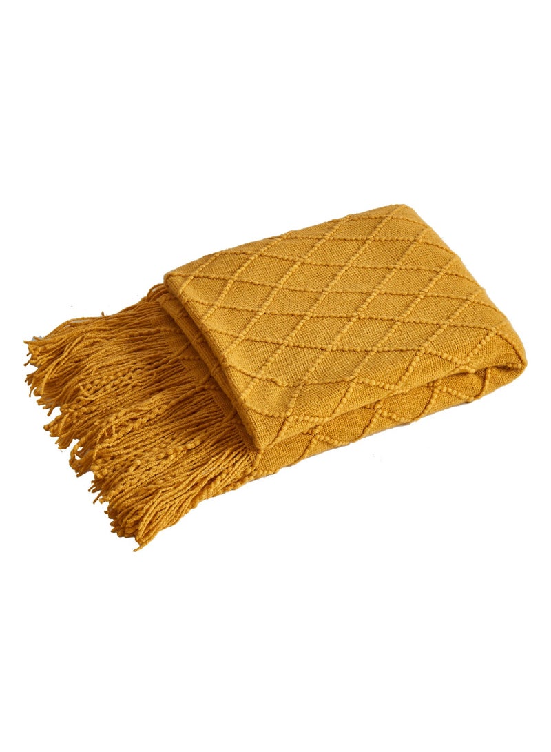 Soft Tassel Design Blanket,Yellow  - Image 2