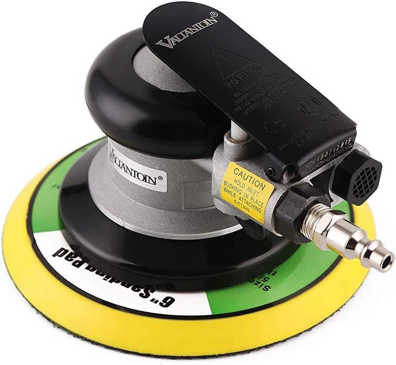 Valianto 6" Professional Air Random Orbital Palm Sander with 1pc 6" Backup Plate, Heavy Duty Dual Action Pneumatic Sander Silver - Image 3