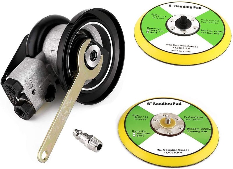 Valianto 6" Professional Air Random Orbital Palm Sander with 1pc 6" Backup Plate, Heavy Duty Dual Action Pneumatic Sander Silver - Image 4