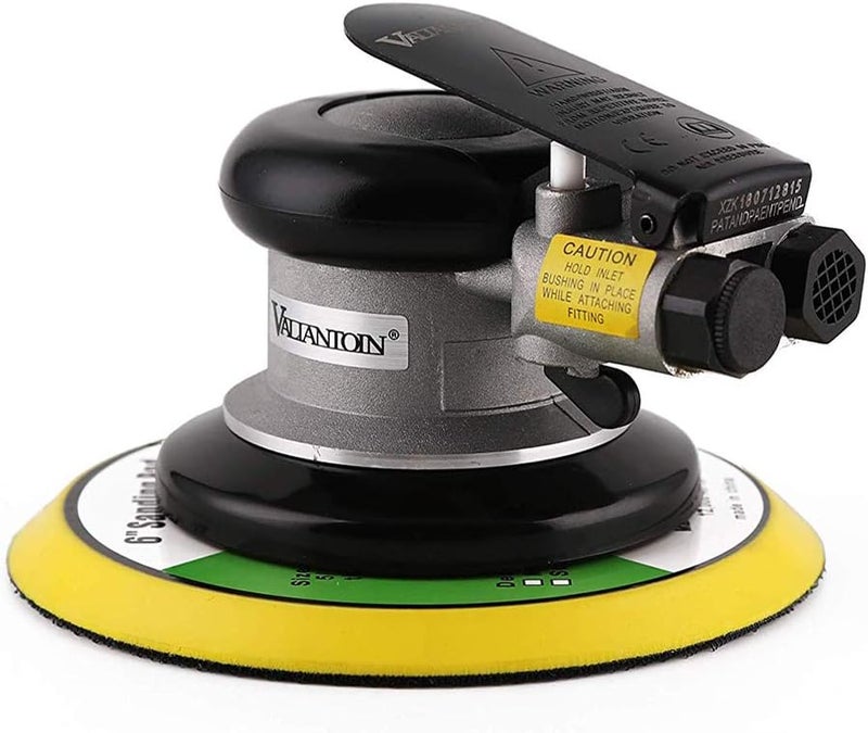 Valianto 6" Professional Air Random Orbital Palm Sander with 1pc 6" Backup Plate, Heavy Duty Dual Action Pneumatic Sander Silver - Image 2