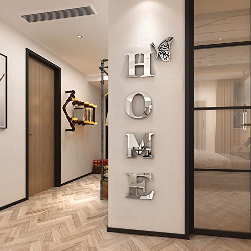 Doeean Home Wall Decor Letter Signs Acrylic Mirror Wall Stickers Decorations for Living Room Bedroom Home Decor Wall Decals (Silver, 47.2 X 15.3IN) - Image 1