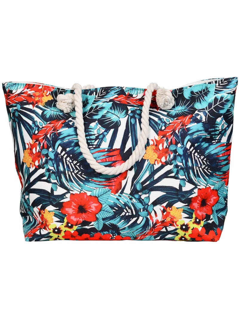 Stylish beach bag with a linen lining and a hemp rope handle, large capacity, water resistant  - Image 1