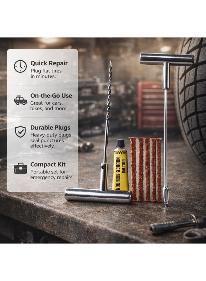 4-Piece Tubeless Tire Puncture Repair Kit, Heavy Duty Tire Plug Tool Set for Car, Bike & Motorcycle, Emergency Flat Tire Fix Kit, Portable & Easy to Use. Pack of 3 - Image 3