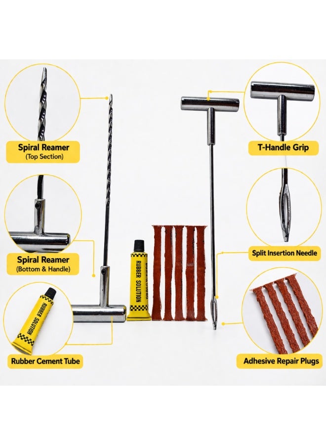 4-Piece Tubeless Tire Puncture Repair Kit, Heavy Duty Tire Plug Tool Set for Car, Bike & Motorcycle, Emergency Flat Tire Fix Kit, Portable & Easy to Use. Pack of 3 - Image 2