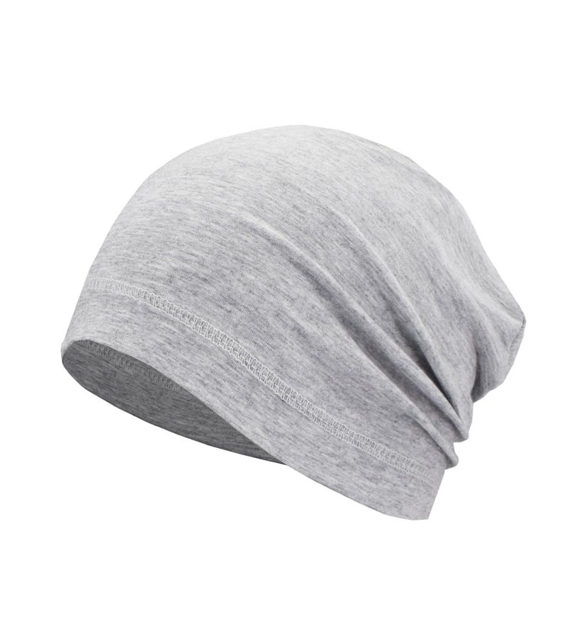 SRLLBBY Lightweight Cotton Beanie, Breathable Thin Sleep Hats, Skull Caps for Running Cycling Hiking Fishing (Light Grey - Image 1