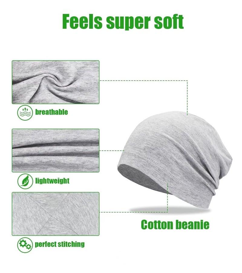 SRLLBBY Lightweight Cotton Beanie, Breathable Thin Sleep Hats, Skull Caps for Running Cycling Hiking Fishing (Light Grey - Image 3