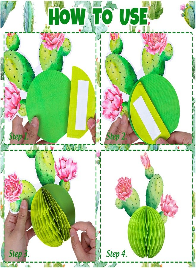 وولاين مجموعة زينة طاولة مكونة من 6 قطع من الصبار على شكل خلية نحل، مزينة بأزهار وردية وصفراء، مثالية لحفلات هاواي الصيفية، والحفلات المكسيكية، وحفلات الفييستا، وحفلات سينكو دي مايو، وأعياد الميلاد، وحفلات استقبال المولود الجديد، 3 تصاميم - Image 3