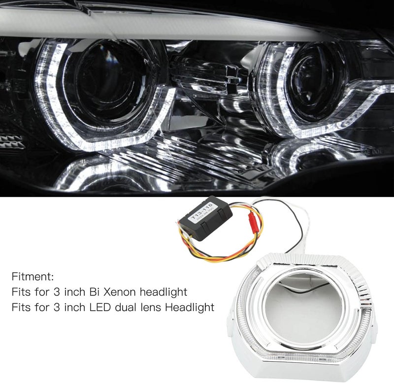 klarako غطاء عيون الملائكة LED، 12V 5W غطاء عيون الملائكة المزدوجة Halo DRL مع غلاف ABS، أغطية احترافية منخفضة الطاقة لعدسة المصباح الأمامي Bi Xenon LED بقطر 3 إنش - Image 2