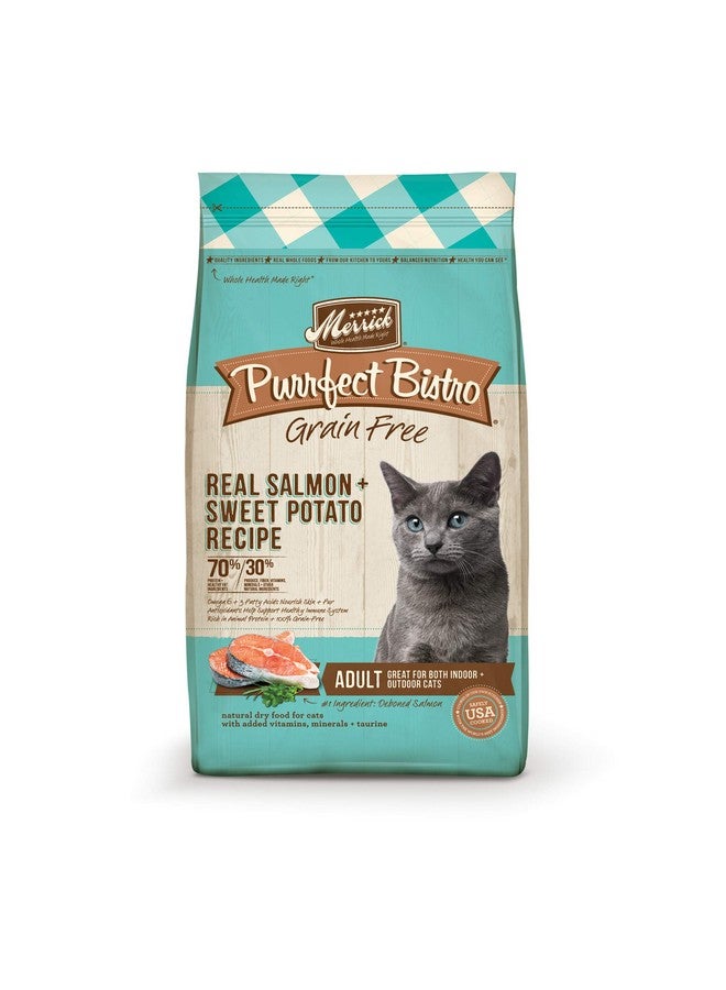 ميريك طعام القطط الجاف الطبيعي الخالي من الحبوب من ميريك بورفيكت بيسترو للقطط البالغة، وصفة سمك السلمون الحقيقي والبطاطا الحلوة - كيس 7 أرطال - Image 1