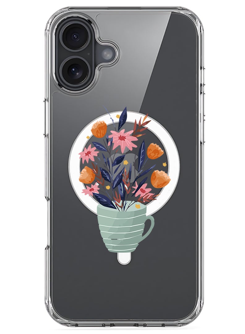 Theodor Magnetic Case for Apple iPhone 17 Compatible with MagSafe Wireless Charging, Shockproof Phone Bumper Cover - Cup of Flower - Image 1