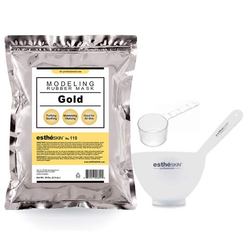 estheSKIN Peel Off Type Modeling Mask Powder for Facial Skin Care Professional Size 35oz 22Pound 1kg 1 pack with 3pcs Mixing Bowl Set 110Gold
