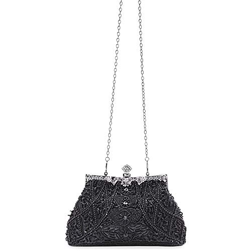 Zebrum Womens Evening Clutch Bag Designer Evening Handbag Hand Bag,Lady Party Wedding Clutch Purse (Black-Vintage Style Beaded and Sequined) - Image 2